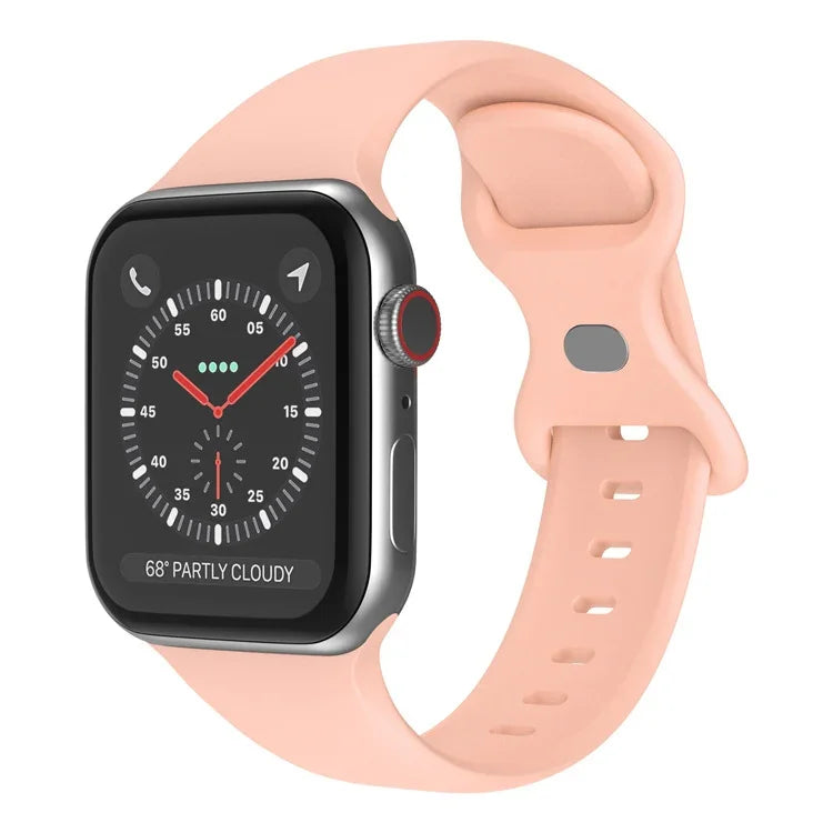 سوار ساعة سيليكون بإبزيم فراشة، الحجم: S لسلسلة Apple Watch، 7 45مم / 6&SE&5&4 44مم / 3&2&1 42مم