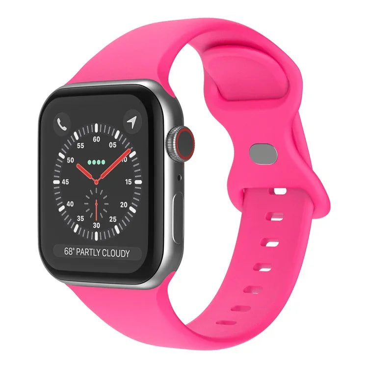 سوار ساعة سيليكون بإبزيم فراشة، الحجم: S لسلسلة Apple Watch، 7 45مم / 6&SE&5&4 44مم / 3&2&1 42مم