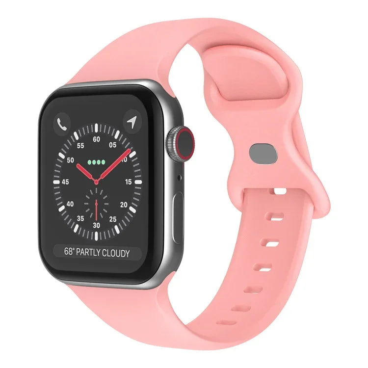سوار ساعة سيليكون بإبزيم فراشة، الحجم: S لسلسلة Apple Watch، 7 45مم / 6&SE&5&4 44مم / 3&2&1 42مم