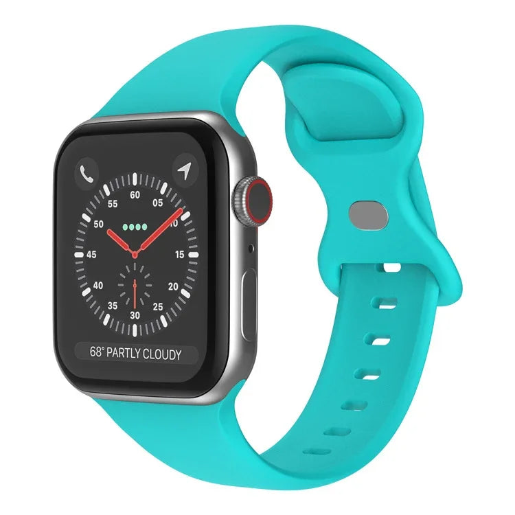 سوار ساعة سيليكون بإبزيم فراشة، الحجم: S لسلسلة Apple Watch، 7 45مم / 6&SE&5&4 44مم / 3&2&1 42مم