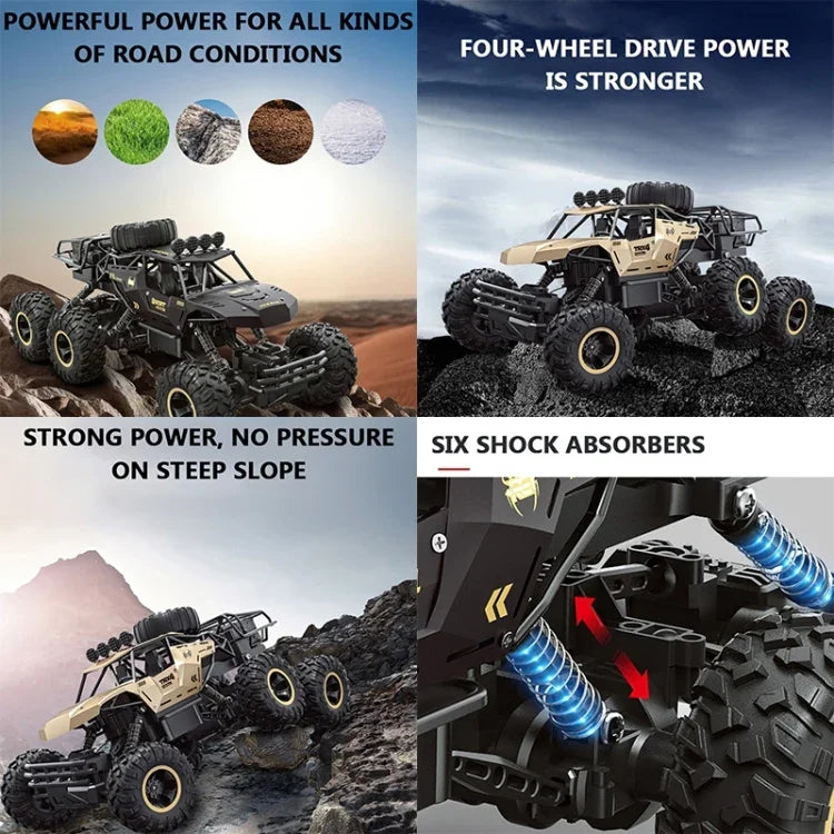 سيارة RC بعجلات معدنية كبيرة الحجم 4WD بست عجلات، (أسود)، (ذهبي)
