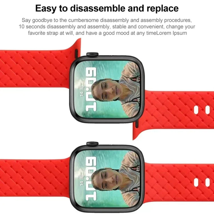 سوار ساعة سيليكون بنقشة مضفرة لسلسلة Apple Watch، 7 41مم / 6&SE&5&4 40مم / 3&2&1 38مم، 7 45مم / 6&SE&5&4 44مم / 3&2&1 42مم