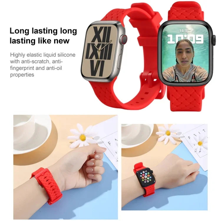 سوار ساعة سيليكون بنقشة مضفرة لسلسلة Apple Watch، 7 41مم / 6&SE&5&4 40مم / 3&2&1 38مم، 7 45مم / 6&SE&5&4 44مم / 3&2&1 42مم