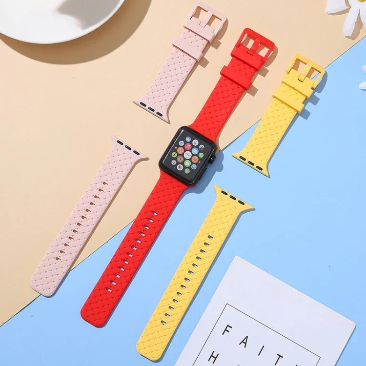 سوار ساعة سيليكون بنقشة مضفرة لسلسلة Apple Watch، 7 41مم / 6&SE&5&4 40مم / 3&2&1 38مم، 7 45مم / 6&SE&5&4 44مم / 3&2&1 42مم