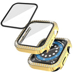 غطاء ساعة مزدوج الصف من البلاستيك المقوى والزجاج المقسى مزين بألماس لسلسلة Apple Watch، 3&2&1 38مم، 3&2&1 42مم