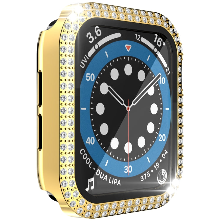 غطاء ساعة مزدوج الصف من البلاستيك المقوى والزجاج المقسى مزين بألماس لسلسلة Apple Watch، 3&2&1 38مم، 3&2&1 42مم