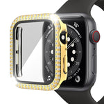 غطاء ساعة مزدوج الصف من البلاستيك المقوى والزجاج المقسى مزين بألماس لسلسلة Apple Watch، 3&2&1 38مم، 3&2&1 42مم