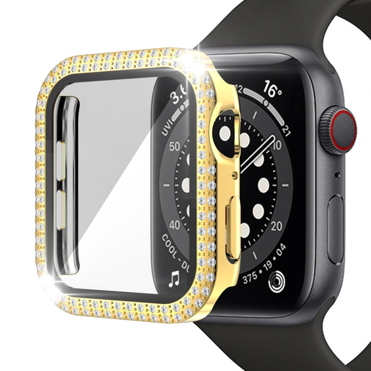غطاء ساعة مزدوج الصف من البلاستيك المقوى والزجاج المقسى مزين بألماس لسلسلة Apple Watch، 3&2&1 38مم، 3&2&1 42مم