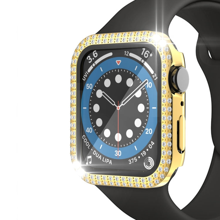 غطاء ساعة مزدوج الصف من البلاستيك المقوى والزجاج المقسى مزين بألماس لسلسلة Apple Watch، 3&2&1 38مم، 3&2&1 42مم