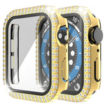 غطاء ساعة مزدوج الصف من البلاستيك المقوى والزجاج المقسى مزين بألماس لسلسلة Apple Watch، 3&2&1 38مم، 3&2&1 42مم