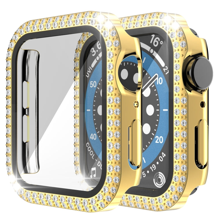 غطاء ساعة مزدوج الصف من البلاستيك المقوى والزجاج المقسى مزين بألماس لسلسلة Apple Watch، 3&2&1 38مم، 3&2&1 42مم