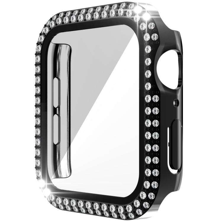 غطاء ساعة مزدوج الصف من البلاستيك المقوى والزجاج المقسى مزين بألماس لسلسلة Apple Watch، 3&2&1 38مم، 3&2&1 42مم