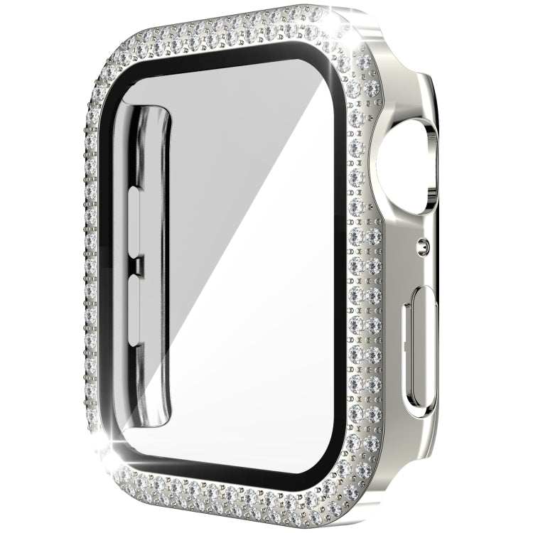 غطاء ساعة مزدوج الصف من البلاستيك المقوى والزجاج المقسى مزين بألماس لسلسلة Apple Watch، 3&2&1 38مم، 3&2&1 42مم