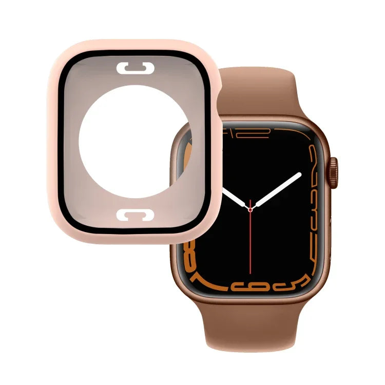 غطاء ساعة مقاوم للماء من PC + زجاج مقسى مع غطاء سفلي لسلسلة Apple Watch 9 / 8 / 7 45مم، 9 / 8 / 7 41مم، 9 / 8 / 7 45مم
