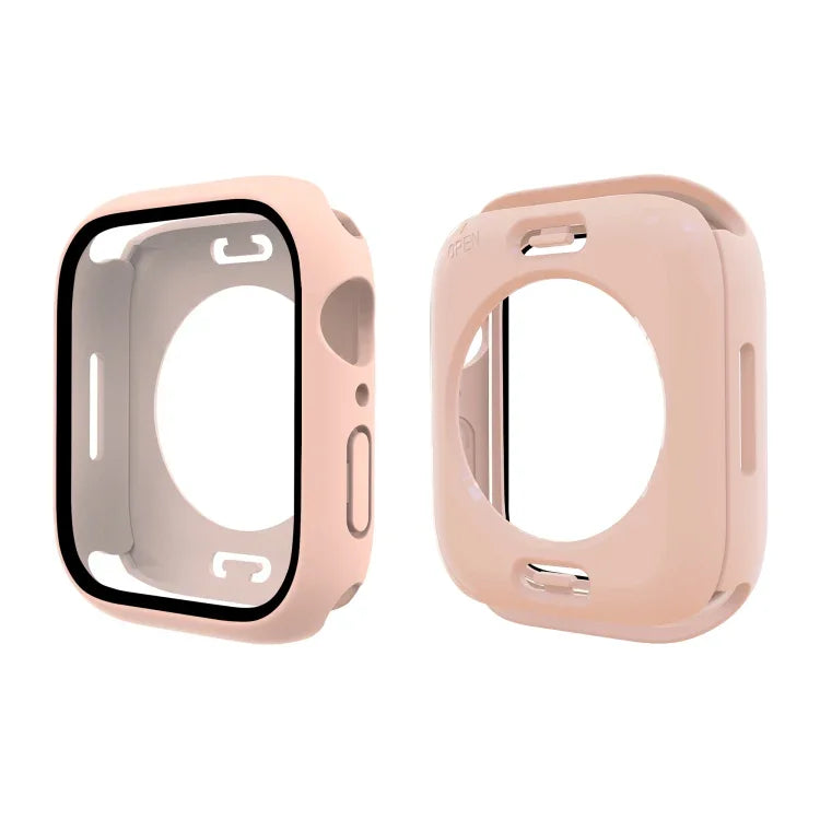 غطاء ساعة مقاوم للماء من PC + زجاج مقسى مع غطاء سفلي لسلسلة Apple Watch 9 / 8 / 7 45مم، 9 / 8 / 7 41مم، 9 / 8 / 7 45مم
