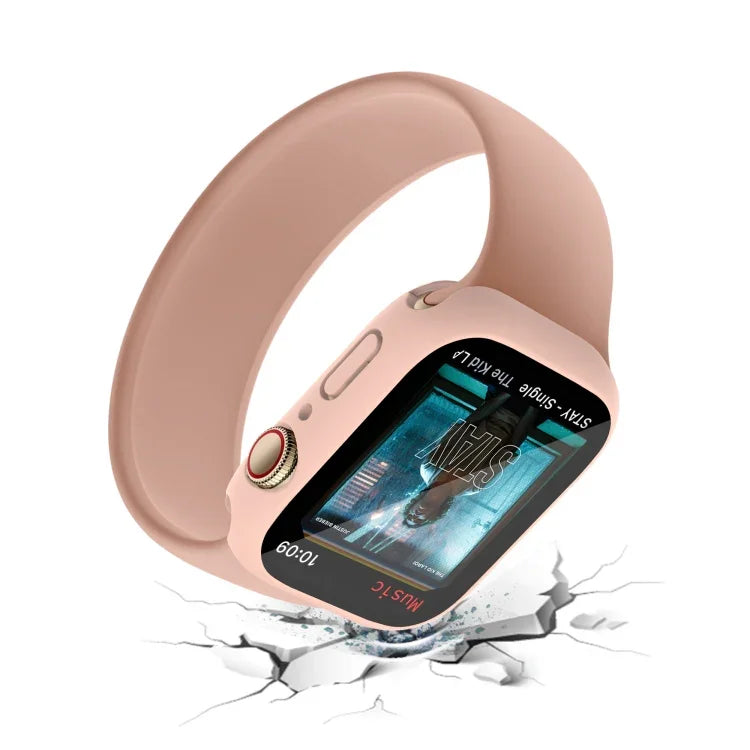 غطاء ساعة مقاوم للماء من PC + زجاج مقسى مع غطاء سفلي لسلسلة Apple Watch 9 / 8 / 7 45مم، 9 / 8 / 7 41مم، 9 / 8 / 7 45مم