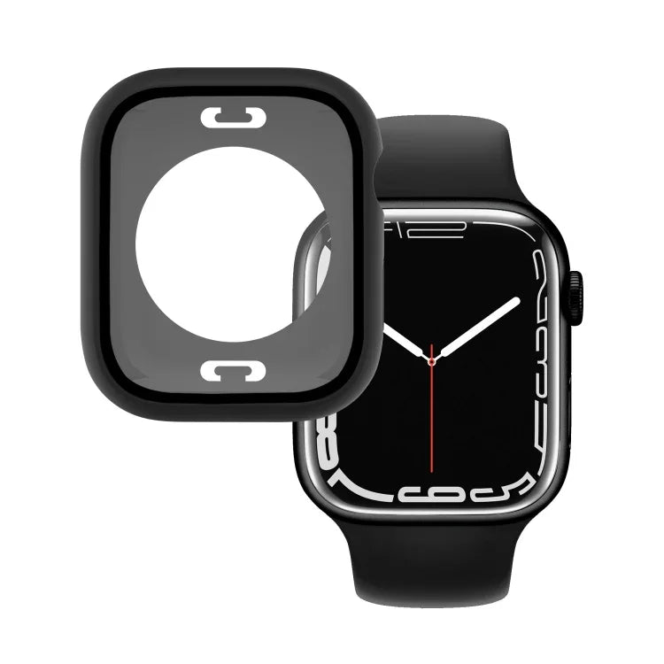 غطاء ساعة مقاوم للماء من PC + زجاج مقسى مع غطاء سفلي لسلسلة Apple Watch 9 / 8 / 7 45مم، 9 / 8 / 7 41مم، 9 / 8 / 7 45مم