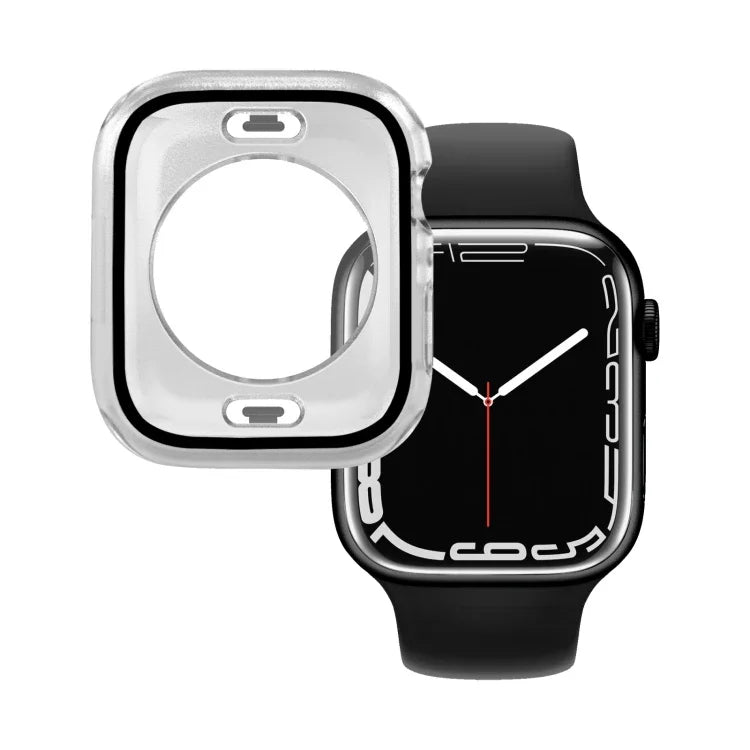 غطاء ساعة مقاوم للماء من PC + زجاج مقسى مع غطاء سفلي لسلسلة Apple Watch 9 / 8 / 7 45مم، 9 / 8 / 7 41مم، 9 / 8 / 7 45مم