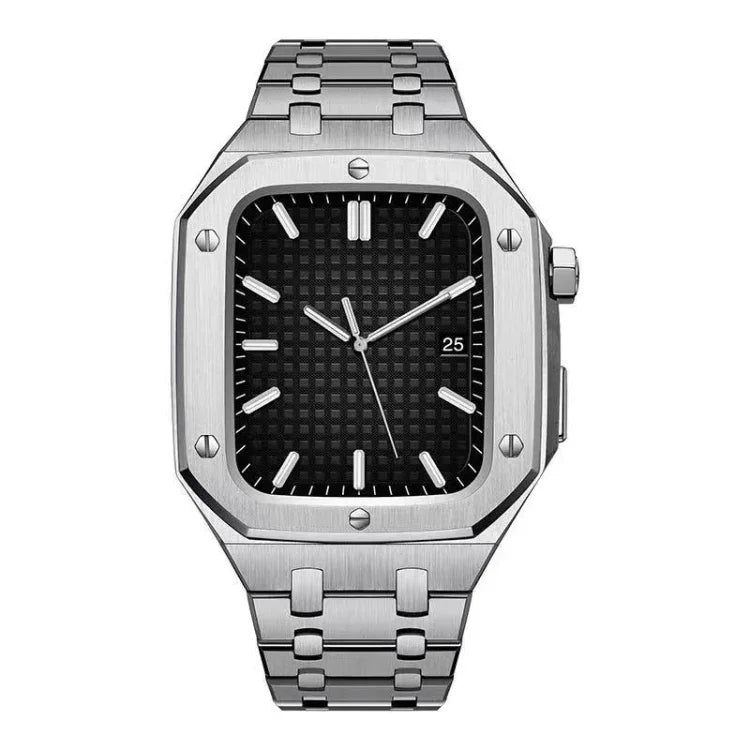 سوار ساعة معدني من خشب البلوط متكامل + غطاء ساعة لسلسلة Apple Watch 9 / 8 / 7 45مم، لسلسلة Apple Watch 9 / 8 / 7 45مم