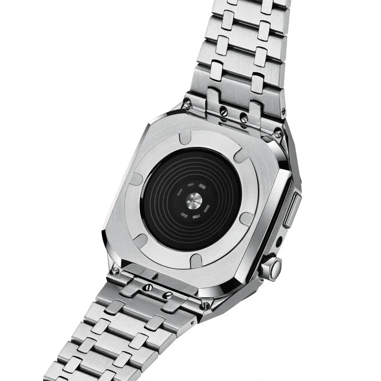 سوار ساعة معدني من خشب البلوط متكامل + غطاء ساعة لسلسلة Apple Watch 9 / 8 / 7 45مم، لسلسلة Apple Watch 9 / 8 / 7 45مم
