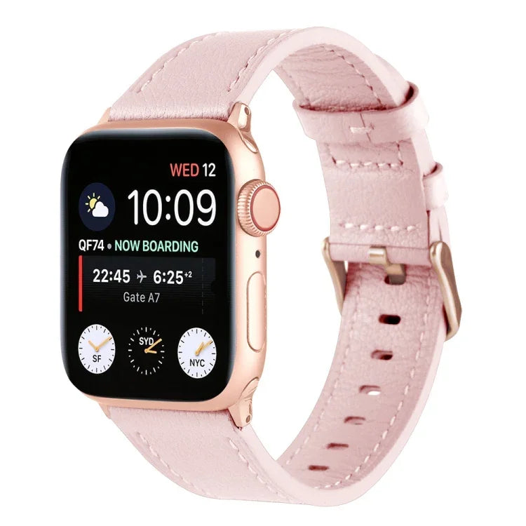 سوار ساعة من الجلد الطبيعي صغير الخصر لسلسلة Apple Watch، 7 41مم / 6&SE&5&4 40مم / 3&2&1 38مم، 7 45مم / 6&SE&5&4 44مم / 3&2&1 42مم