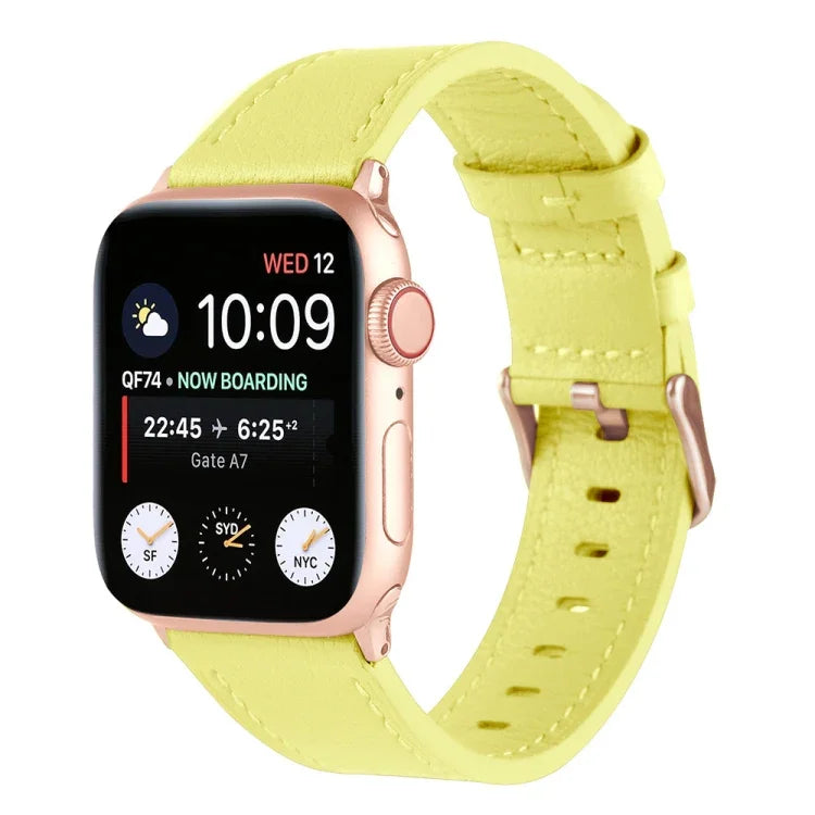 سوار ساعة من الجلد الطبيعي صغير الخصر لسلسلة Apple Watch، 7 41مم / 6&SE&5&4 40مم / 3&2&1 38مم، 7 45مم / 6&SE&5&4 44مم / 3&2&1 42مم