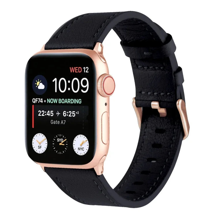سوار ساعة من الجلد الطبيعي صغير الخصر لسلسلة Apple Watch، 7 41مم / 6&SE&5&4 40مم / 3&2&1 38مم، 7 45مم / 6&SE&5&4 44مم / 3&2&1 42مم