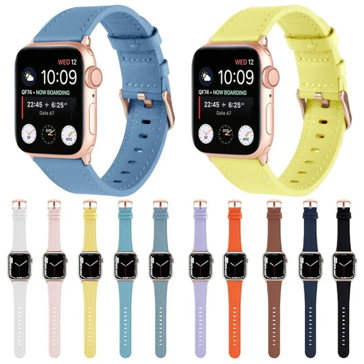 سوار ساعة من الجلد الطبيعي صغير الخصر لسلسلة Apple Watch، 7 41مم / 6&SE&5&4 40مم / 3&2&1 38مم، 7 45مم / 6&SE&5&4 44مم / 3&2&1 42مم