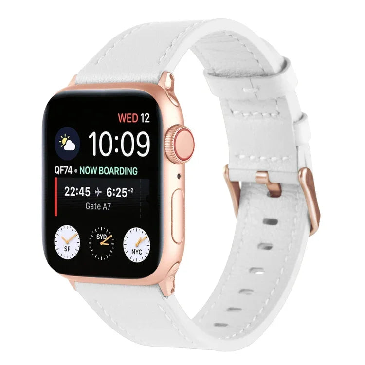 سوار ساعة من الجلد الطبيعي صغير الخصر لسلسلة Apple Watch، 7 41مم / 6&SE&5&4 40مم / 3&2&1 38مم، 7 45مم / 6&SE&5&4 44مم / 3&2&1 42مم