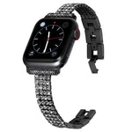 سوار ساعة معدني مزين بأربعة صفوف من الألماس لسلسلة Apple Watch، 7 41مم / 6&SE&5&4 40مم / 3&2&1 38مم، 7 45مم / 6&SE&5&4 44مم / 3&2&1 42مم