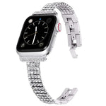 سوار ساعة معدني مزين بأربعة صفوف من الألماس لسلسلة Apple Watch، 7 41مم / 6&SE&5&4 40مم / 3&2&1 38مم، 7 45مم / 6&SE&5&4 44مم / 3&2&1 42مم