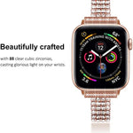 سوار ساعة معدني مزين بأربعة صفوف من الألماس لسلسلة Apple Watch، 7 41مم / 6&SE&5&4 40مم / 3&2&1 38مم، 7 45مم / 6&SE&5&4 44مم / 3&2&1 42مم