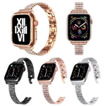 سوار ساعة معدني مزين بأربعة صفوف من الألماس لسلسلة Apple Watch، 7 41مم / 6&SE&5&4 40مم / 3&2&1 38مم، 7 45مم / 6&SE&5&4 44مم / 3&2&1 42مم