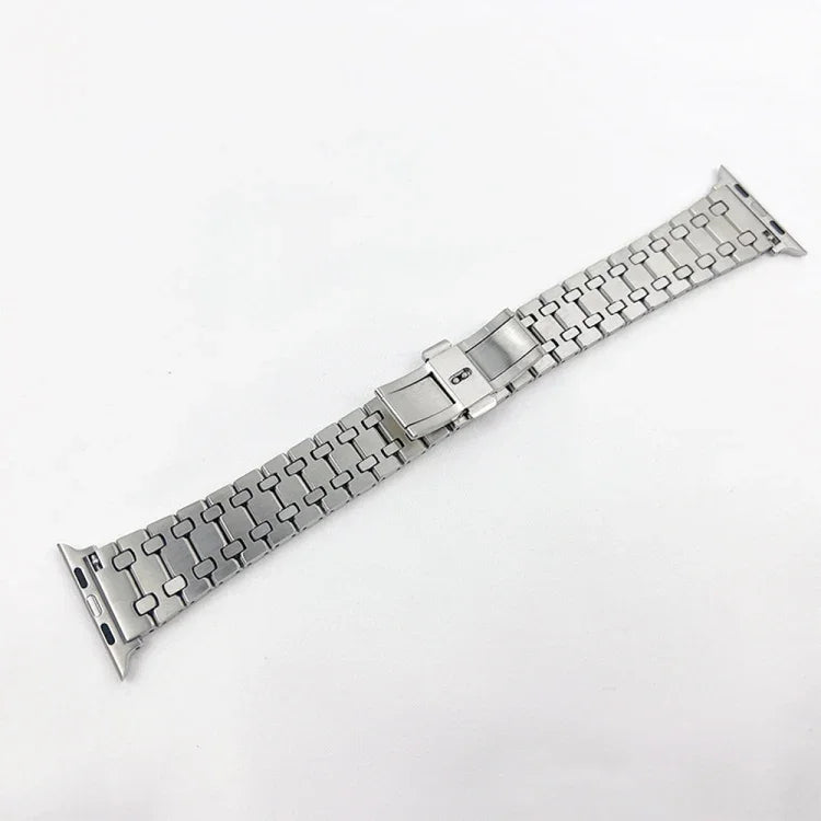 سوار ساعة معدني من خشب البلوط بثلاثة خيوط لسلسلة Apple Watch، 7 41مم / 6&SE&5&4 40مم / 3&2&1 38مم، 7 45مم / 6&SE&5&4 44مم / 3&2&1 42مم