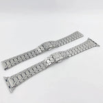سوار ساعة معدني من خشب البلوط بثلاثة خيوط لسلسلة Apple Watch، 7 41مم / 6&SE&5&4 40مم / 3&2&1 38مم، 7 45مم / 6&SE&5&4 44مم / 3&2&1 42مم