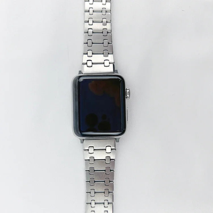 سوار ساعة معدني من خشب البلوط بثلاثة خيوط لسلسلة Apple Watch، 7 41مم / 6&SE&5&4 40مم / 3&2&1 38مم، 7 45مم / 6&SE&5&4 44مم / 3&2&1 42مم
