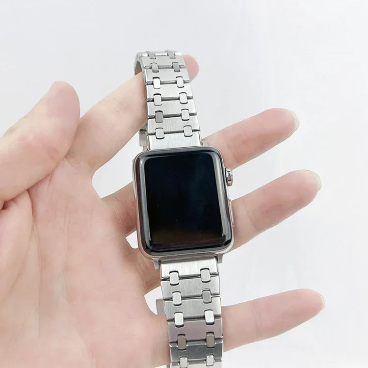 سوار ساعة معدني من خشب البلوط بثلاثة خيوط لسلسلة Apple Watch، 7 41مم / 6&SE&5&4 40مم / 3&2&1 38مم، 7 45مم / 6&SE&5&4 44مم / 3&2&1 42مم