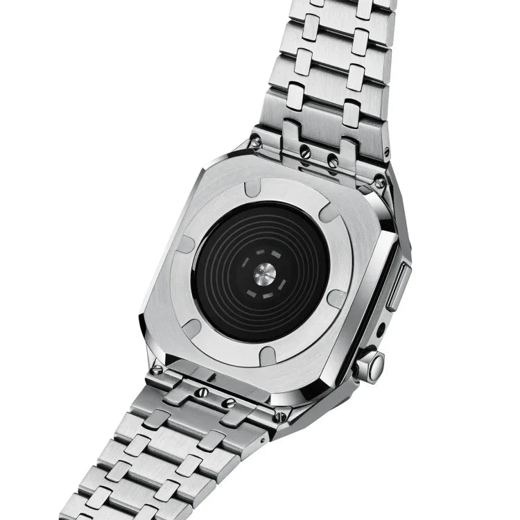 سوار ساعة معدني من خشب البلوط متكامل + غطاء ساعة لسلسلة Apple Watch، لسلسلة Apple Watch 6&SE&5&4 44مم
