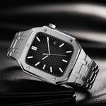 سوار ساعة معدني من خشب البلوط متكامل + غطاء ساعة لسلسلة Apple Watch، لسلسلة Apple Watch 6&SE&5&4 44مم