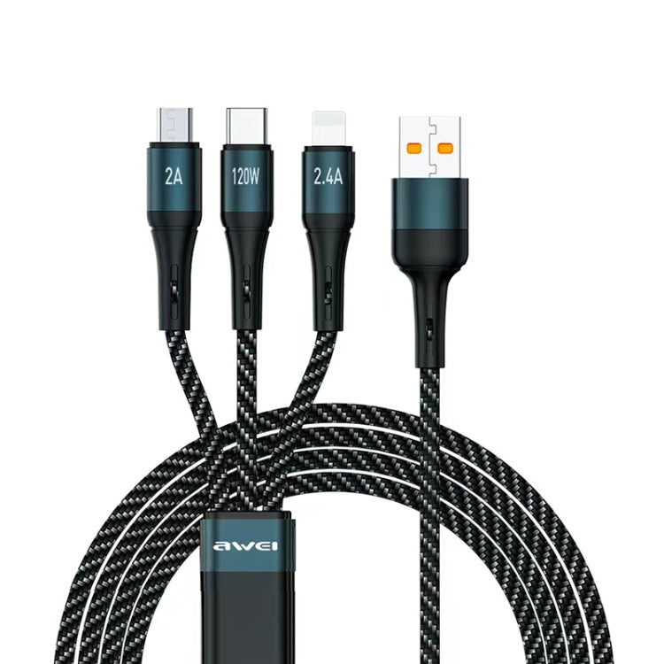 كابل بيانات شحن سريع 3 في 1 awei CL-972 Type-C / USB-C + 8 دبابيس + Micro USB، الطول: 1.2م