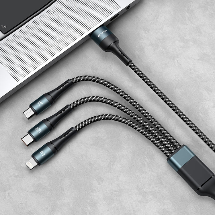 كابل بيانات شحن سريع 3 في 1 awei CL-972 Type-C / USB-C + 8 دبابيس + Micro USB، الطول: 1.2م