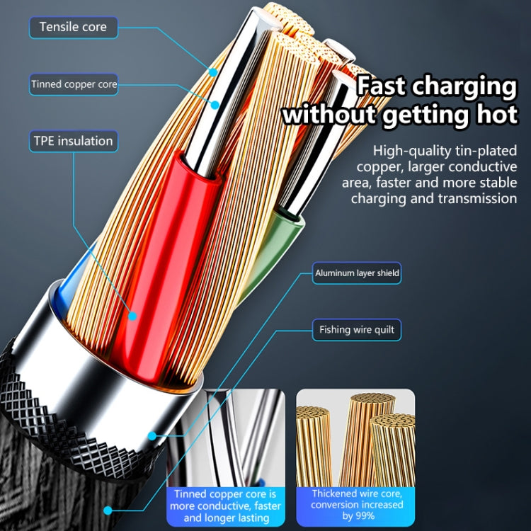كابل شحن USB للوشم 5A، طول الكابل: 1م، USB-C / Type-C، Micro USB، 8 دبابيس