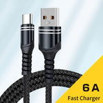 كابل شحن USB منسوج 6A، طول الكابل: 1م، USB-C / Type-C، Micro USB، 8 دبابيس
