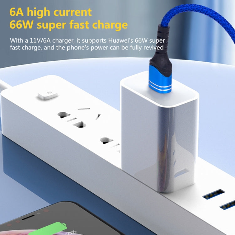 كابل شحن USB منسوج 6A، طول الكابل: 1م، USB-C / Type-C، Micro USB، 8 دبابيس
