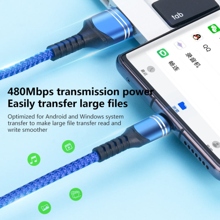 كابل شحن USB منسوج 6A، طول الكابل: 1م، USB-C / Type-C، Micro USB، 8 دبابيس