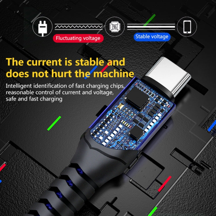 كابل شحن USB منسوج 6A، طول الكابل: 1م، USB-C / Type-C، Micro USB، 8 دبابيس