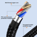 كابل بيانات مضفر 3 في 1 USB بقوة 6A 66W إلى 8 دبابيس + Micro USB + USB-C / Type-C للشحن السريع، USB إلى 8 دبابيس + Micro USB + Type-C