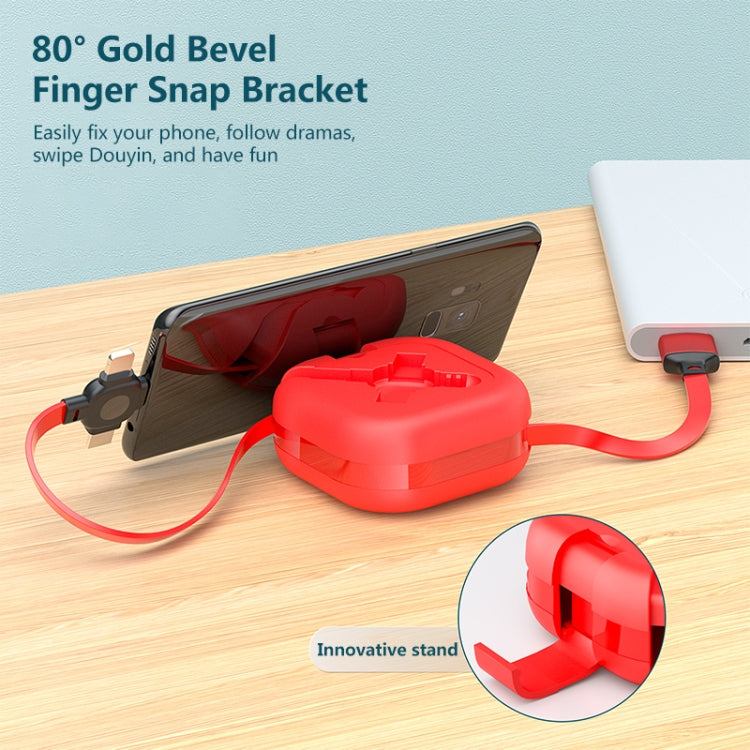 كابل شحن تلسكوبي 3 في 1 USB إلى 8 دبابيس + Micro USB + USB-C / Type-C مع حامل للهاتف المحمول