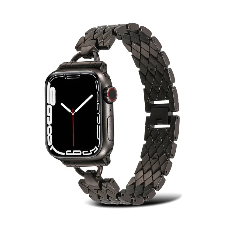 سوار ساعة معدني بشكل معين على شكل حرف D لسلسلة Apple Watch، 7 مقاس 45مم / 6&SE&5&4 مقاس 44مم / 3&2&1 مقاس 42مم، 7 مقاس 41مم / 6&SE&5&4 مقاس 40مم / 3&2&1 مقاس 38مم