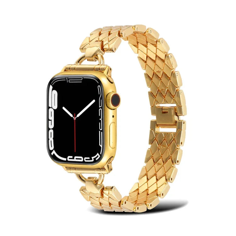 سوار ساعة معدني بشكل معين على شكل حرف D لسلسلة Apple Watch، 7 مقاس 45مم / 6&SE&5&4 مقاس 44مم / 3&2&1 مقاس 42مم، 7 مقاس 41مم / 6&SE&5&4 مقاس 40مم / 3&2&1 مقاس 38مم